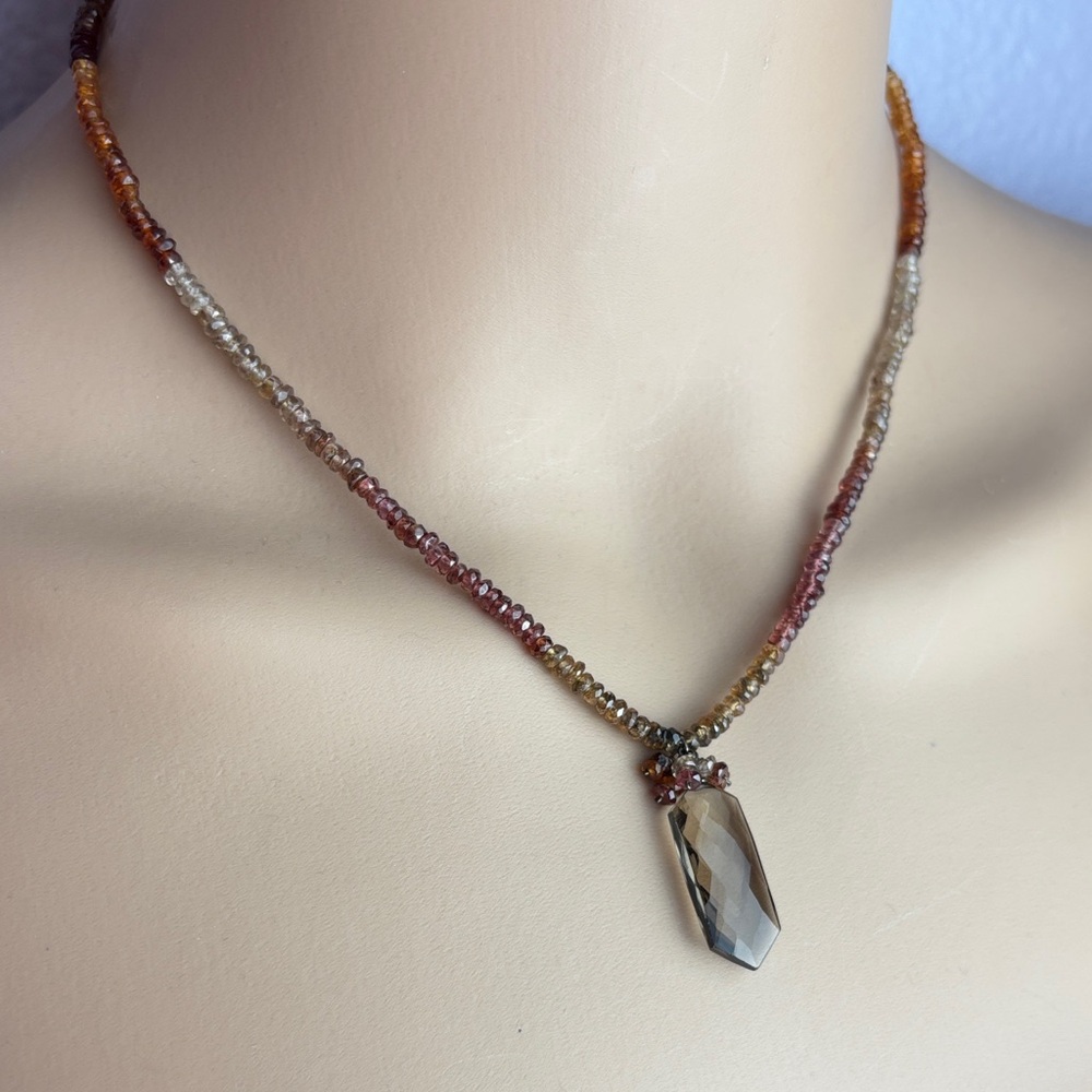 Huntington Library 
Elegant Ombre Sapphire Gem Stone Smoky Quartz Necklace